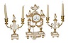French 3 piece mantle garniture set; movement signed "Vincenti Medaille D'Argent 1855"; Date scratched in the marble base, "1898"