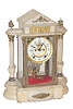 Ansonia Clock Co., crystal regulator with white onyx top, base, and columns, called the "Gonfalon", ca 1906.