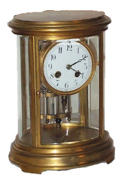 French Oval Crystal Regulator, 8 day half hour gong strike. Movement is signed, "A. Thelot, France", and "Samuel Marti". — Antique Clocks Price Guide