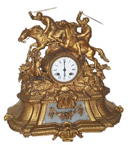 French horse racing clock of gilt spelter and white onyx. — Antique Clocks Price Guide