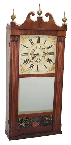 Reeded pilaster and scroll top, looking glass clock. — Antique Clocks Price Guide