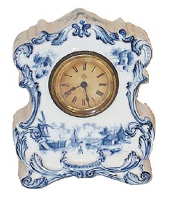 Ansonia Clock Co., porcelain clock in the blue and white Dutch scenes. — Antique Clocks Price Guide