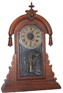United States Clock Co. mantle clock, called a "teardrop" by makers of similar styled clocks. — Antique Clocks Price Guide