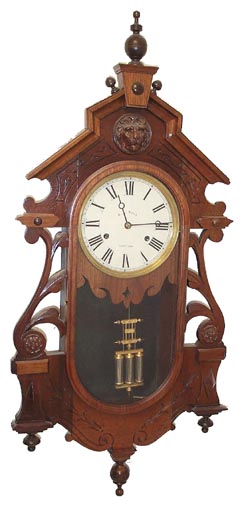 Welch, Spring and Co. hanging clock, rare and unusual style case with a thirty day, double wind, time only movement. — Antique Clocks Price Guide