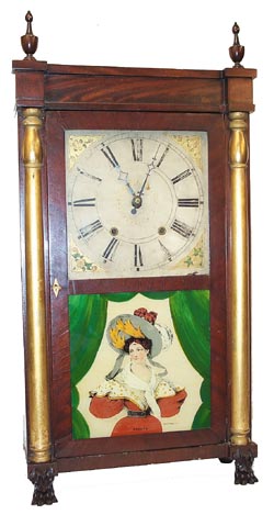 Riley Whiting, Winchester, Conn. shelf clock with gold half columns, paw feet, flat top, all original and untouched. — Antique Clocks Price Guide