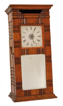 The Darche Electric Alarm Clock, taken from the full label, inside, behind the mirror. Patented July 5, 1892, this model is rare and seldom seen for sale. — Antique Clocks Price Guide