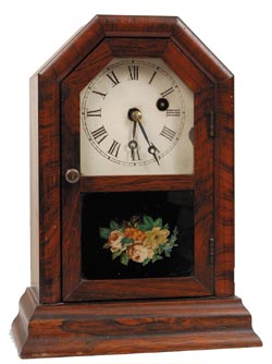 Atkins Clock Co. miniature cottage, 10.5" high. — Antique Clocks Price Guide