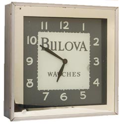 Neon Advertising Clock. Case is 17.5" square with a 1.5" mirror around the outer edge. — Antique Clocks Price Guide