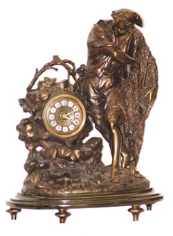 French statue clock, Fisherman Throwing a Net. Large by all standards at 29.5" high and 19" wide. — Antique Clocks Price Guide