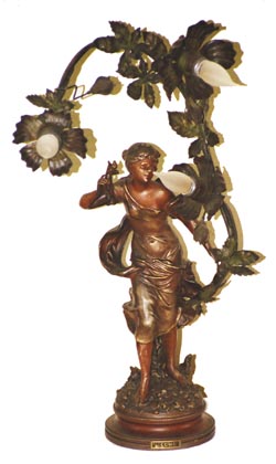 French Electrolier with 3 lights. 26" overall height, 14" wide, the statue and base without the lights, is 19" high. — Antique Clocks Price Guide