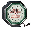 Neon advertising clock, for "Allis Chalmers, Tractors, Machinery".