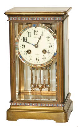French crystal regulator, brass case, 4 good beveled glasses. — Antique Clocks Price Guide