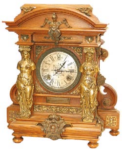 Ansonia Clock Co. cabinet clock, "Senator", C. 1904, the finest and most elaborate cabinet clock they made, and they made several nice ones. — Antique Clocks Price Guide
