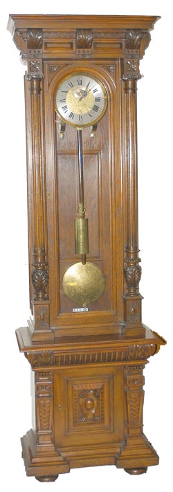 90 Day Vieneese Floor Regulator, beautifully carved top to bottom on front and sides. — Antique Clocks Price Guide
