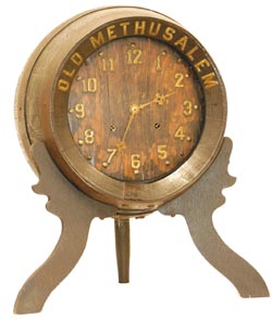 Beer Barrel novelty clock. 8 day movement is unsigned, strikes a bell on the half hours and hours, running strong. — Antique Clocks Price Guide