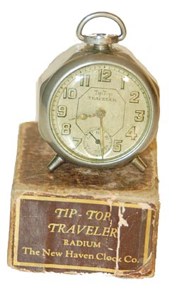 New Haven Clock Co., "Tip-Top Traveler", in labeled box; — Antique Clocks Price Guide