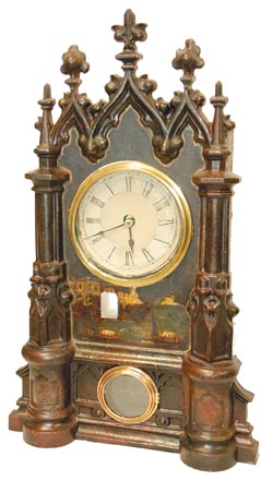 Terhune &amp; Botsford, New York, iron front with faux graining, in a cathedral form case. — Antique Clocks Price Guide