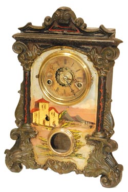 American Clock Co. New York, relatively small iron front clock at 15" high. — Antique Clocks Price Guide