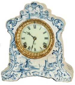 Ansonia Clock Co. Blue Delft case, Dutch scenes abound. — Antique Clocks Price Guide