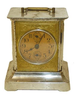Mauthe-Germany, metal carriage clock, time and alarm, plays music for alarm. — Antique Clocks Price Guide