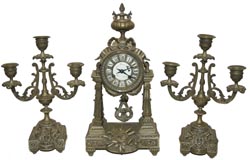 French 3 piece set, dull silver or pewter finish. No evidence anywhere of gilt or other finish. — Antique Clocks Price Guide