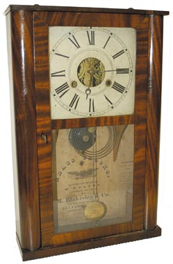 Early miniature cornice top (this one has lost the top) weight driven shelf clock, C. 1839. — Antique Clocks Price Guide