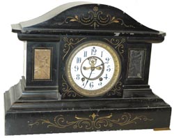U.S. Clock &amp; Case Co. Cincinnati, USA, Pat. Feb.16,1883, on the back of a black marble case. — Antique Clocks Price Guide
