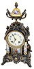 French porcelain and metal shelf clock. Miniature in size at 13" high, case professionally refinished in antique gold.
