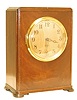Hamilton-Sangamo Clock, in a shelf style case. Super mahogany case is 11.75" high, some design on each edge.