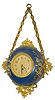 Austrian hanging cartel, metal case, heavy brass ornaments, and hand painted flowers on a blue painted metal case. C. 1900.