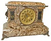 Seth Thomas adamantine finished mantle clock, brown and tan, dark green adamantine onyx columns, lions heads on the ends.