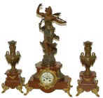 French clock-statue, another blood red marble base with black veins. — Antique Clocks Price Guide