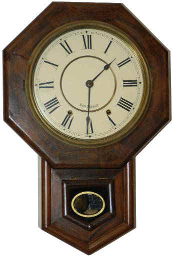 Seth Thomas "10 inch Drop octagon", we usually call them "school house" or "short drop" clocks. — Antique Clocks Price Guide
