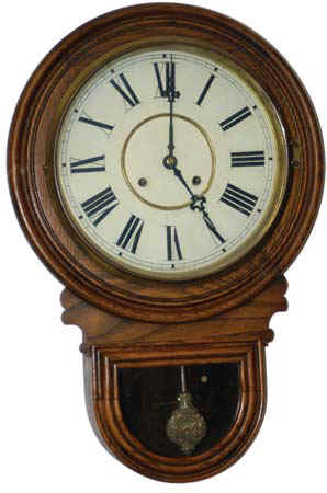 Waterbury Clock Co. wall clock, the "Andes", ca 1910, made with a calendar and no calendar, always in oak. — Antique Clocks Price Guide