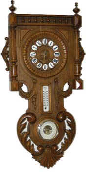French balcony clock with a barometer, thermometer, and 8 day movement. — Antique Clocks Price Guide