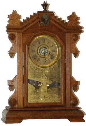 E. Ingraham Clock Co. made this clock for Charles F. Adams, Erie, Penn. whose name is on the full label inside the case. — Antique Clocks Price Guide