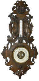 French carved hunting motif with a thermometer and barometer. — Antique Clocks Price Guide