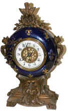 French dark blue porcelain bowl holding an 8 day timepiece inside. — Antique Clocks Price Guide