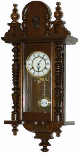 German miniature RA only 26 inches high. The mahogany case is old, has been refinished top to bottom, clean as a pin and very attractive. — Antique Clocks Price Guide
