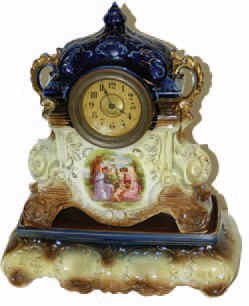 English 2 piece porcelain clock. The base of the case is marked, "England", with a crown. — Antique Clocks Price Guide
