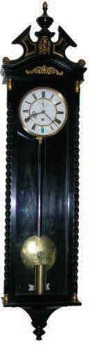 Vienna Regulator, circa 1880. Original ebonized case with minor touch ups, from top finial to bottom approx. — Antique Clocks Price Guide