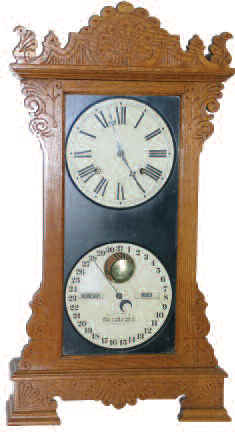 Ithaca Clock Co. shelf double dial calendar clock, "Mantle Index", ca. 1880. — Antique Clocks Price Guide