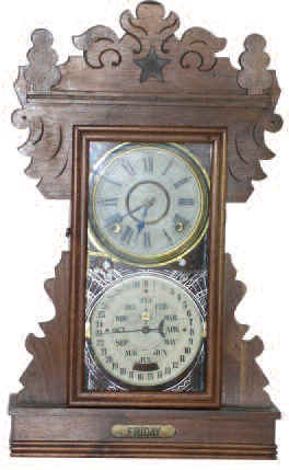 Charles W. Feishtinger shelf double dial calendar clock, ca. 1894. — Antique Clocks Price Guide
