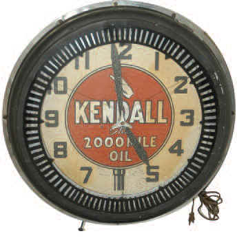 Electric, "Kendall The 2000 Mile Oil", advertising clock with neon tube. — Antique Clocks Price Guide