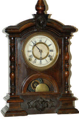 H.J. Davies shelf clock. Successor to the George Jones Co. Davies continued the tradition of making clocks just a little different than most. — Antique Clocks Price Guide