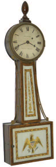 American first generation banjo clock. Original iron dial is signed "warranted by William Cummens", ca 1810. — Antique Clocks Price Guide