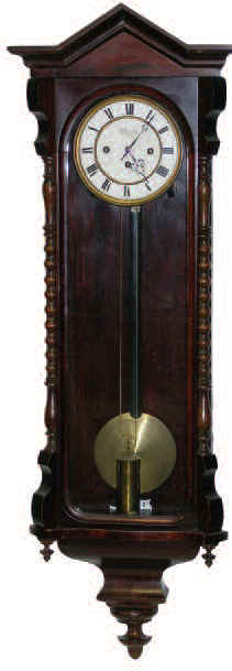 Vienna Regulator, ca. 1880. 44 inches tall mahogany case, turned spooled half columns. — Antique Clocks Price Guide