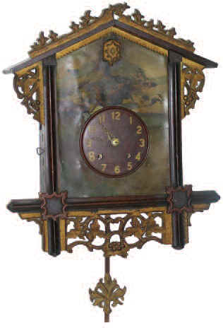 Cuckoo Clock, ca. 1880. Very unusual carved case, 19 inches high. — Antique Clocks Price Guide