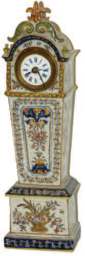 Rare French porcelain miniature grandfather clock. Elaborately hand painted using rich bright colors, then fire glazed. — Antique Clocks Price Guide