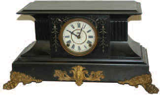 E. Ingraham Clock Co. "Magnolia", ca 1891, an enameled wood cased black. — Antique Clocks Price Guide